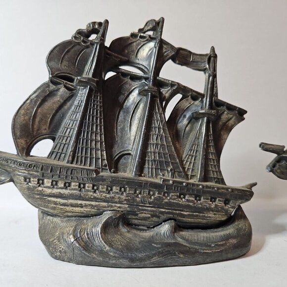 Old Ironsides Constitution 3 Mast Metal Bookends Set Of 2  1 Lb 8 Oz Each - Picture 3 of 16